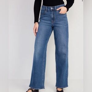 High-Waisted Wide-Leg Jeans - Dark Blue - Size 12